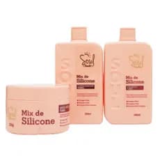 Kit Soul Mix de Silicone Turbo 3 Produtos Shampoo Condicionador Máscara Anti Frizz Brilho Intenso