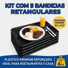 Bandeja de Plastico Retangular Grande 33x48 Multiuso Organizar Kit Servir Cozinha Reforçada