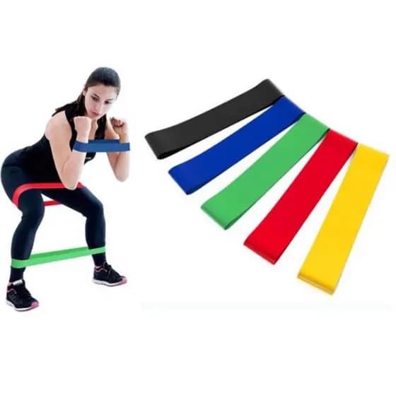 Kit 5 Faixa Elástica de Resistência Mini Band para Treino Yoga Pilates Treino Academia Musculação