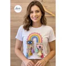 BLUSA FEMININA MALHA  SOFT COM ELASTANO RAINBOW OLHO GREGO | CAMISETA FEMININA ESTAMPA DIGITAL CONFORTÁVEL