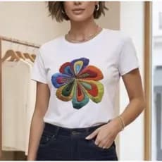 BLUSA FEMININA MALHA SOFT PREMIUM COM ELASTANO | CAMISETA FEMININA ESTAMPA DIGITAL FLOR