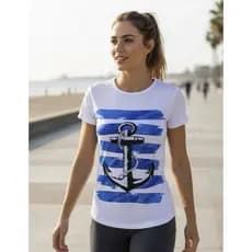 BLUSA FEMININA MALHA SOFT  COM ELASTANO | CAMISETA FEMININA ESTAMPA ANCORA CONFORTÁVEL
