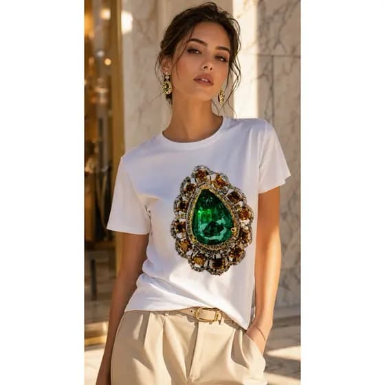 BLUSA FEMININA MALHA SOFT COM ELASTANO | ESTAMPA DIGITAL ESMERALDA VERDE | CAMISETA FEMININA