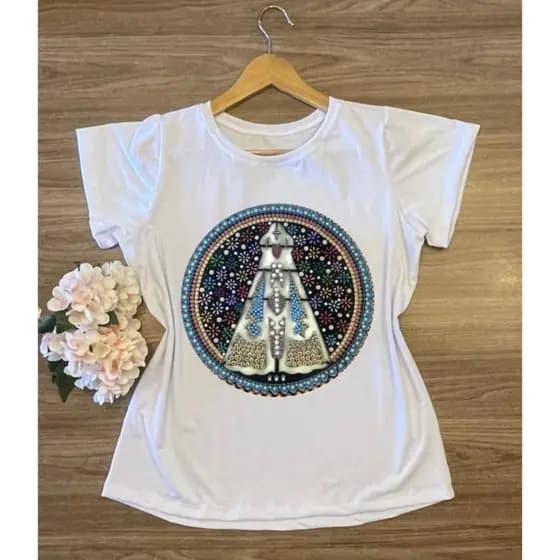 BLUSA FEMININA MALHA SOFT COM ELASTANO | CAMISETA FEMININA MANDALA NOSSA SENHORA APARECIDA