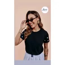 BLUSA FEMININA ALGODÃO | CAMISETA CONFORTÁVEL COM FLORES NA MANGA