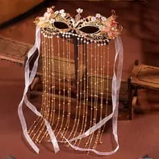 Estilo Antigo Máscara De Jóias Dourado Floral Borla Rosto Véu Para Hanfu Masquerade Casamento Chinês Máscaras De Noiva A
