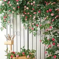 Artificial Rosa Videira Flor Falsa Rattan Parede Pendurado Decoração Para Cobertura De Tubulação E Esconderijo Casa Jard