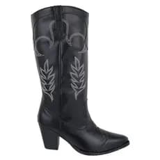 Bota Texana Feminina Preta Bota Feminina Texana Bordada Sem Salto Confortável Leve Bota Texana Floter Preta Bordada Moda