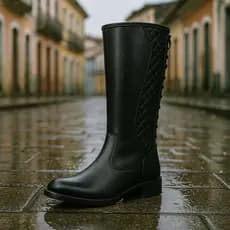 Bota Feminina Com Zíper Cano Alto Rasteira Confortável Rasteira Casual Dia a Dia
