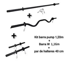 Kit barras body pump + Barra W + par halteres de mão 40 cm academia musculação