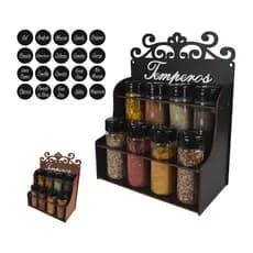 Porta Temperos Cozinha 8 Potes com 20 Etiquetas Para Mesa e Bancada ou Parede