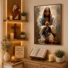 Quadro Decorativo Jesus Orando Pai Nosso 50x75cm 60x90cm Religioso Para Sala Quarto Escritório