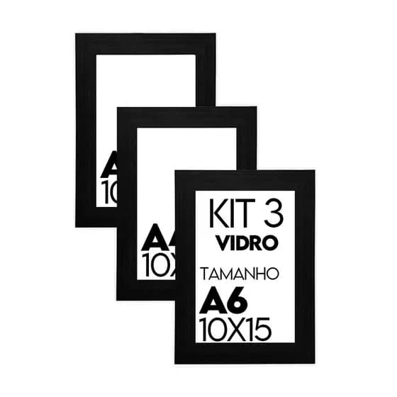 Kit 3 Porta Retratos 10x15cm A6 Com Vidro Para Fotos Decorativo Sala Quarto