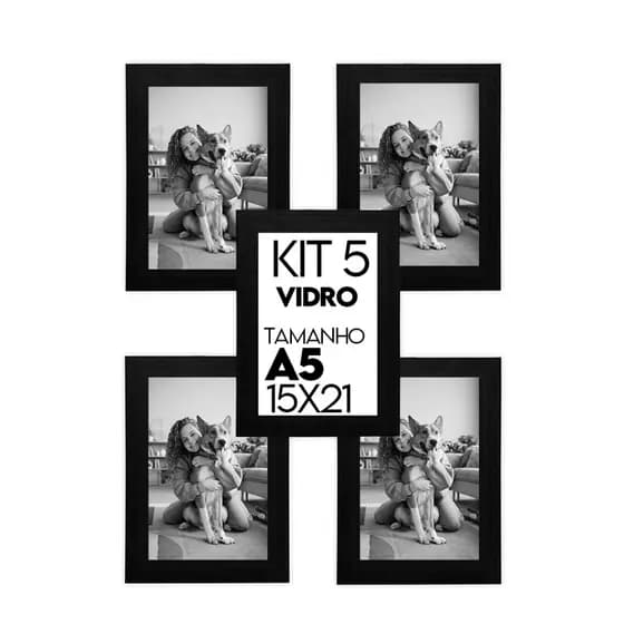 Kit 5 Porta Retratos 15x21cm A5 Com Vidro e Suporte Decorativo Para Fotos