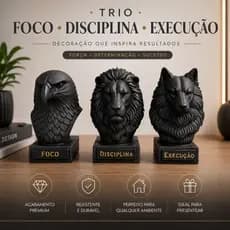 Kit Busto Escultura Águia Decorativa - Foco Disciplina Execução escritório rack 10 cm de Altura.