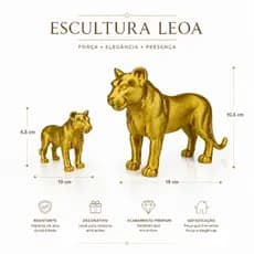 Escultura Leoa e filhote Decorativa - Peça Moderna e Sofisticada