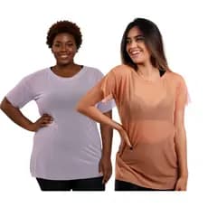 Kit 2 Blusa De Academia Transparente De Tule Plus Size Treino