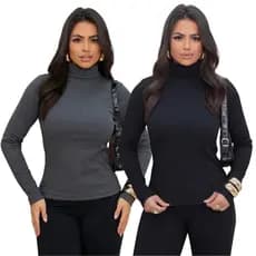 Kit 2 Cacharrel Canelada segunda pele Blusa de Frio Sueter Gola Alta Manga Longa
