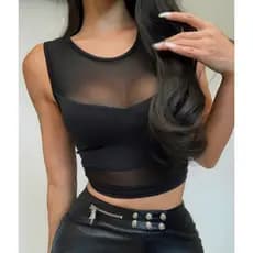 Regata Gringa Feminina De Tule e Suplex Transparente com bojo feminino tamanho unico gringa estilo conforto