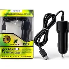 Carregador Veicular Carga Rapida Usb Tipo C 2.5a nas Cores Preto e Branco