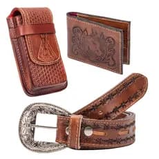 Kit Cowboy Country Cinto + Carteira + Capa Bainha De Celular