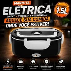 Marmita Elétrica 1,5L Bivolt Veicular e Residencial 12V 24V 110V 220V Portátil Aquece Comida