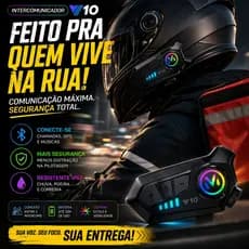 Intercomunicador Bluetooth para Capacete V10 Som Hi-Fi Cancelamento Ruído RGB IP67 Moto