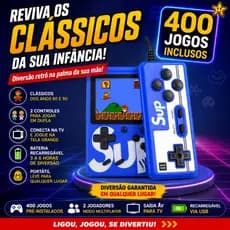 Mini Vídeo Game Portátil 400 Jogos com 2 Controles Retrô Tela 3 Pol TV Saída AV Recarregável (cores sortidas)