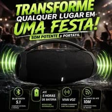 Caixa de Som Bluetooth Boombox Potente Bivolt Portátil Rádio FM USB SD Grande Preta