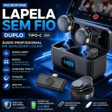 Microfone Lapela Sem Fio Duplo Tipo C Anti Ruído Magnético Para Celular Vídeo Podcast