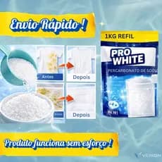 1KG Percarbonato de Sódio Pro White Tira Manchas Roupa Branca Pano de Prato Alvejante Sem Cloro