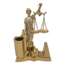 Estátua Decorativa Deusa Da Justiça Direito Porta Caneta Cor Dourado