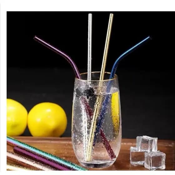 KIT Canudo de Aço Inox Metalizado Reutilizável Escovinha Borrachinhas Drinks Louça