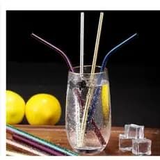 KIT Canudo de Aço Inox Metalizado Reutilizável Escovinha Borrachinhas Drinks Louça