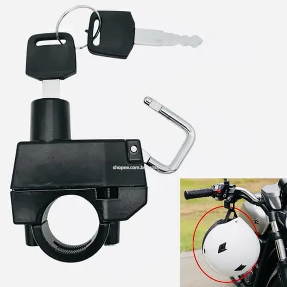 Trava de Capacete para Moto e Bike – Cadeado com Chave de Segurança Guidão Universal