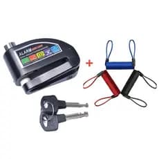 Trava Cadeado Alarme + Cabo Lembrete De Freio Disco Para Moto e Bikes