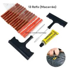 Kit Reparo Pneu Sem Camara Moto Carro com 13 Refil Macarrão Furo Pneus