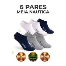 Kit 6 Unidades Meias Nautica Invisivel Algodao unissex Antiderrapante branco cinza azul marinho frio inverno