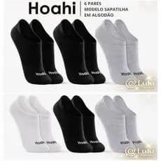 Kit 6 Unidades Meias Hoahi Invisivel Cano Baixo Algodao Masculina Feminina Antiderrapante