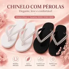 Chinelo Feminino Personalizado Branco Preto Perola Conforto Duravel Praia Verao Leve Macio