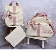 bolsa Maternidade kit 3 Peças com Bordado mamae e bebe RAMA/ GALHO / LEAO l Faixa Laço e Trocador