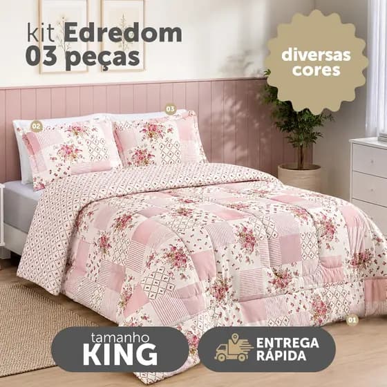 Kit Edredom Bouti Matelado King Sizes 3 Peças Dupla Face Estampado