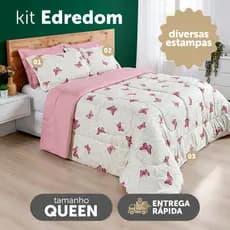 Kit Edredom Casal Queen Dupla Face 3 Peças Naturale 200 Fios Micropercal