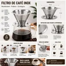 Coador de Café InoxArte 103 – Filtro Permanente Aço Inox Reutilizável | Café Artesanal sem Papel