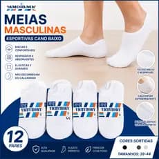 Meias Masculino Kit 12 Pares Soquete Atacado Revenda Oferta misto/branco/preto