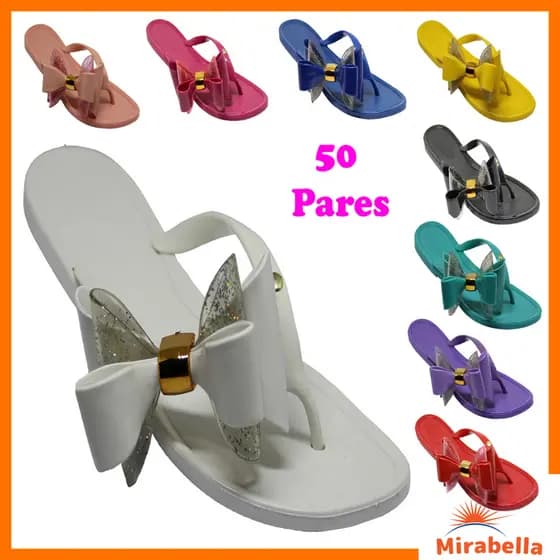 Kit 50 Sandália Rasteirinha Chinelo Feminino Laço Glitter Revenda Atacado Adulto