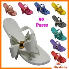 Kit 50 Sandália Rasteirinha Chinelo Feminino Laço Glitter Revenda Atacado Adulto