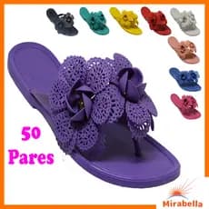 Kit 50 Pares Sandália Chinelo Feminino Flores Rasteirinhas Mirabella