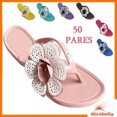 Kit 50 Pares Chinelo Feminino Rasteirinhas Para Revenda Flores Mirabella