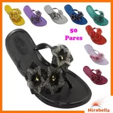 Kit c/ 50 Pares Chinelo Feminino Flores Glitter Sandálias Rasteirinhas Revenda